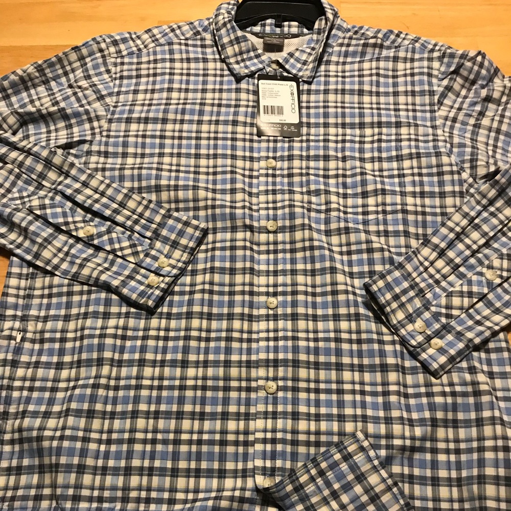 Exofficio Sol Cool Chill Plaid L/S Indigo Wash Lg